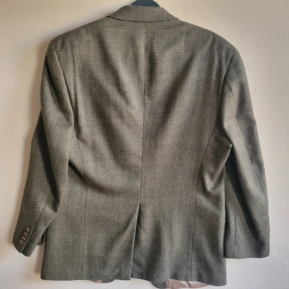 Lauren‎ Ralph Lauren Tweed Herringbone 100% Lambswool Brown Blazer Size 43L